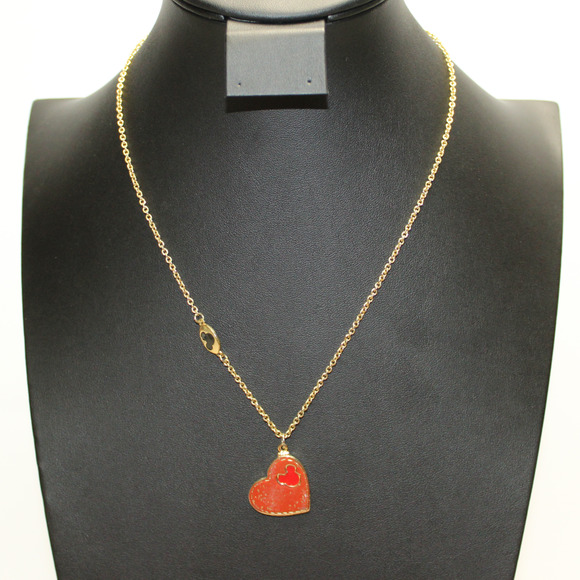 Disney Gold Tone Heart Red Black Hidden Mickey Necklace